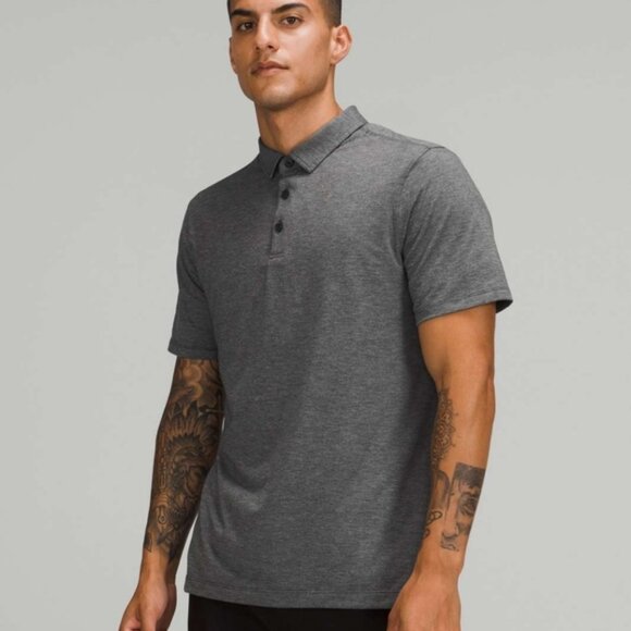 Lululemon Evolution Short Sleeve Polo Shirt *Pique Fabric Heathered Black - Picture 1 of 9